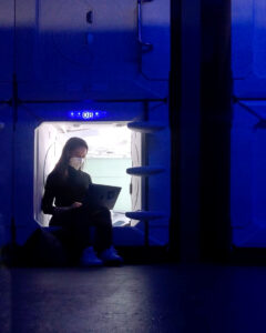 Sleeping in a capsule hotel. The Space Night Hotel, Berlin Germany
